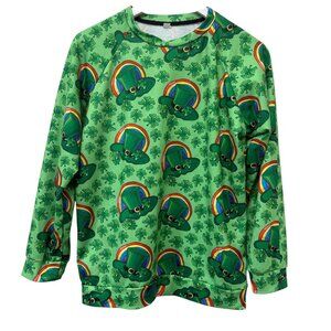St. Patricks Day Top S/M Green Shamrocks Leprechaun Hats Rainbows Long Sleeve